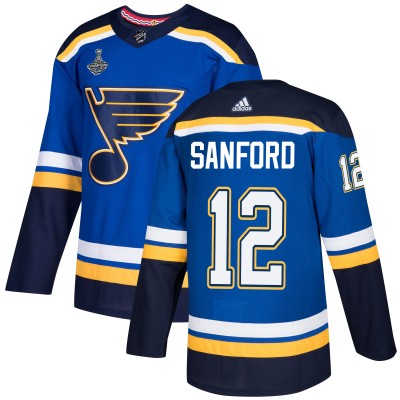 Adidas St. Louis Blues #12 Zach Sanford Blue Home Authentic 2019 Stanley Cup Champions Stitched NHL Jersey